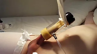 Sweet Teen Femboy is Gently Milked by Milking Machine and Cums Deep Inside Venus Milking Receiver While Debilitating Sexy Pallid Thighhigh Stockings